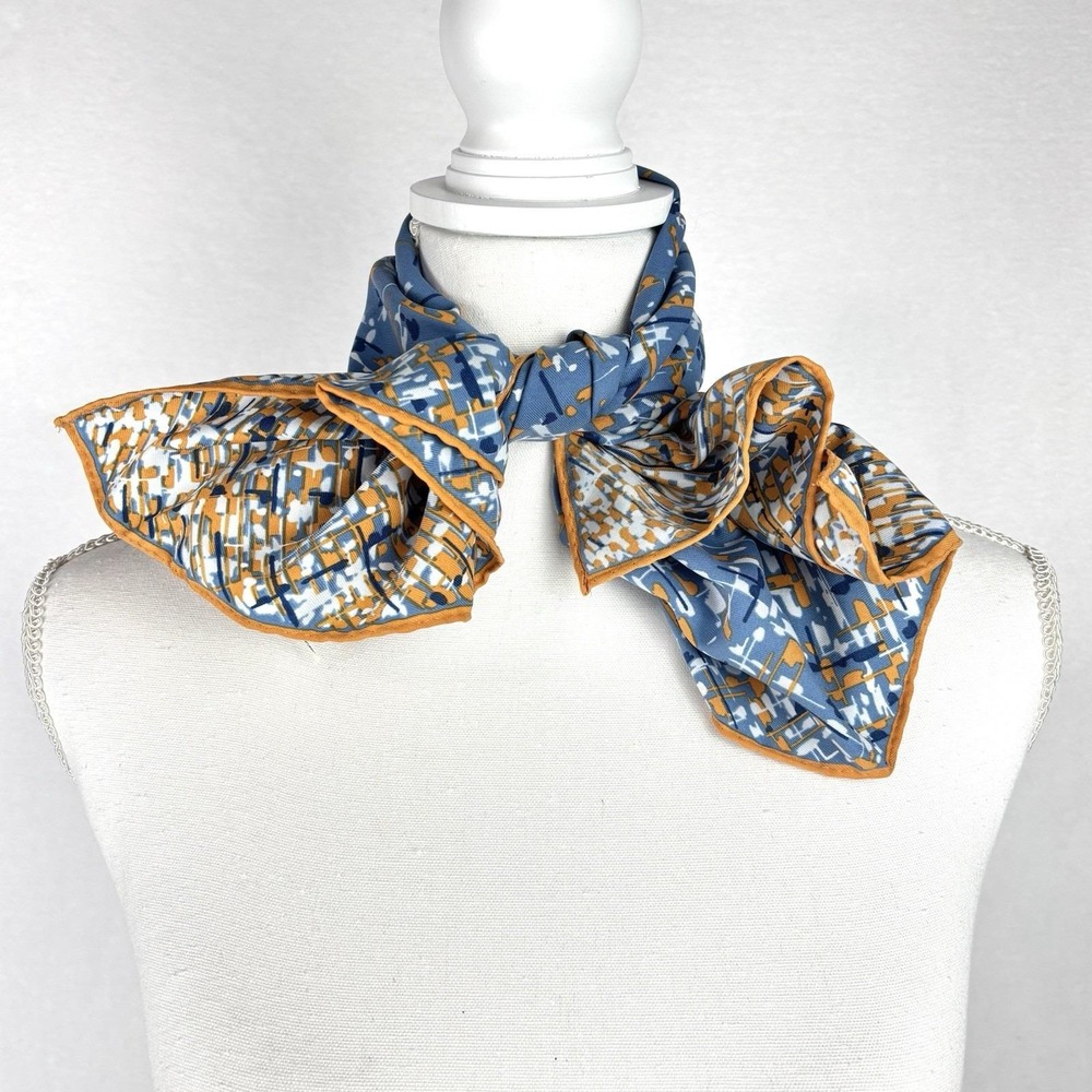 Vtg Ben Goodman Square Scarf Slate Blue Orange Navy White Japan Jaleh & Joseph